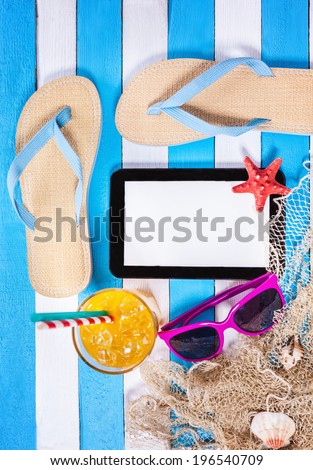 Summer Necessities And Digital Tablet As Copy Space