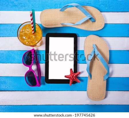 Summer Background With Summer Necessities And Digital Tablet As Copyspace