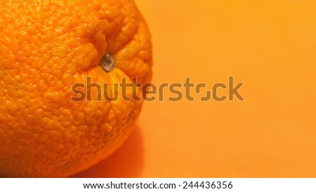 Orange Fruit Isolated On Orange Background. Copy Space