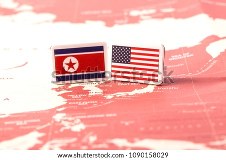 USA and North Korea country flag. Concept fight, war, business competition, Summit