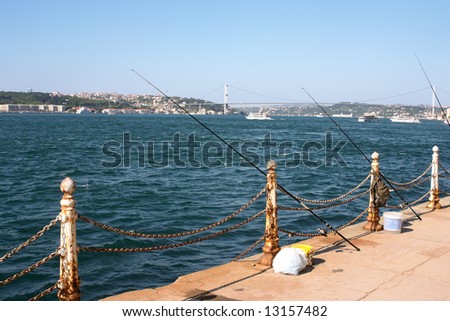 Fishing gear on the embankment near Bosphorus channel