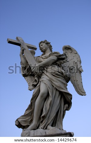 Angel with wings in Rome over blue sky
