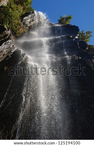 Waterfall near Frans Joseph glacier in New Zealand