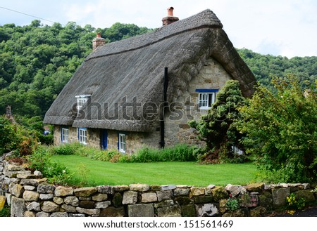English thatched cottage in a picturesque Yorkshire village