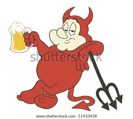 Chubby Devil With Beer/cartoon of a guy in a halloween costume