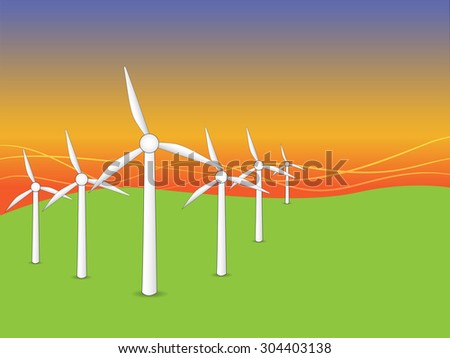 Wind turbines landscape sunset background