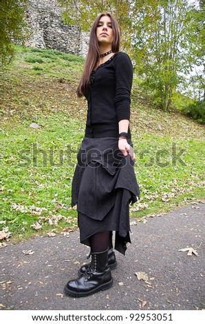 Young girl, long hair, goth style