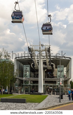 LONDON, UK - 26th JULY 2014: ,Thames cable car by Emirates Air Line in London on 26 July 2014