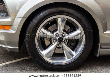 sports car wheels, low profile tires on aluminum rims