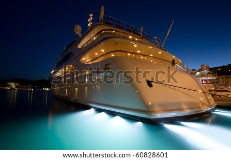 The large white  yacht in the port