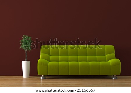 Modern Sofa on Modern Sofa With Bonsai Tree Render Stock Photo 25166557