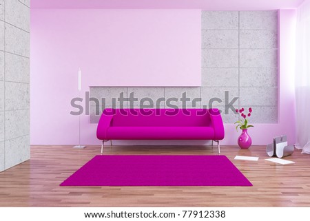 Modern purple sofa with tulips