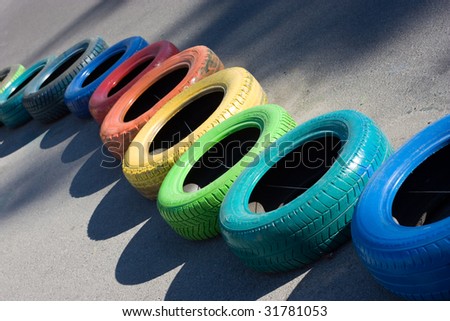 Colored tires. Racing. horizontal composition.