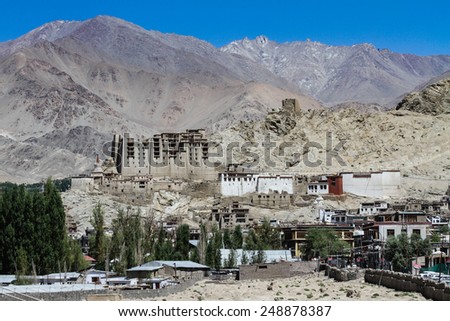 Royal Palace and town of Leh with Himalaya mountains in the back - Leh, Ladakh, India