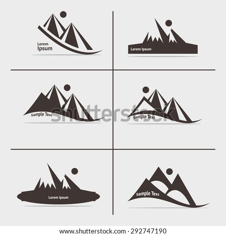 Vector set with 6 logo and emblems with mountains and moon. For travel, sport, recreation, reservation