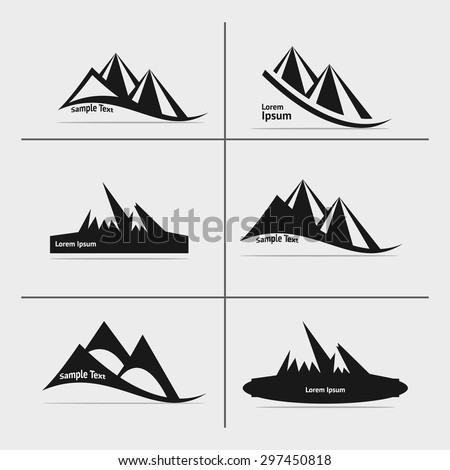Vector set with 6 logo and emblems with mountains. For travel, sport, recreation, reservation