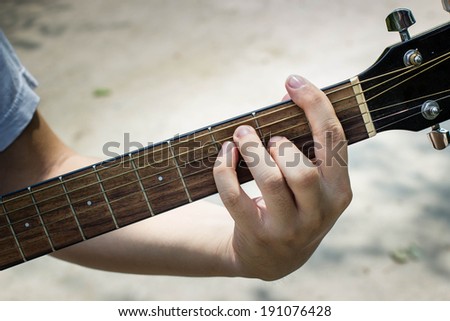 chord on an acoustic guitar, F position on a classical guitar