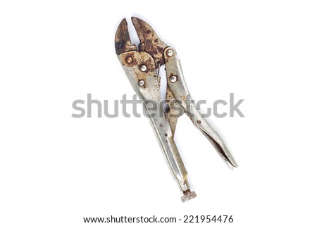 Dirty locking pliers isolated on white