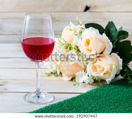 Glasses set with dinner table,dinner table with rose