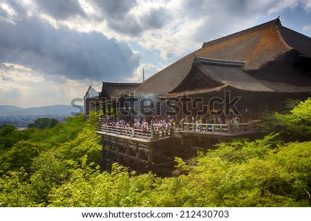 22 MAY 2014 - KYOTO, JAPAN - The main pavilion at Zen Buddhist temple Kiyomizu, Kyoto
