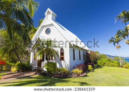 17 NOVEMBER 2014 - HAMILTON ISLAND, AUSTRALIA - The non-denominational All Saints Church is one of Hamilton Island\'s most famous old landmarks