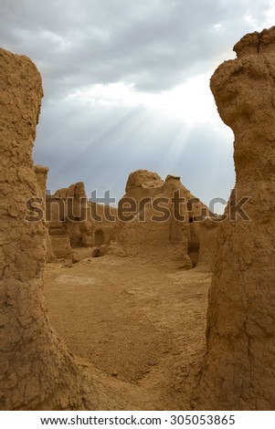 Ruins of an ancient desert city at Jiaohe, near Turpan, Xinjiang province, China