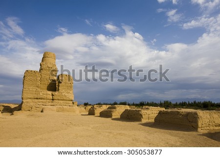 Ruins of an ancient desert city at Jiaohe, near Turpan, Xinjiang province, China
