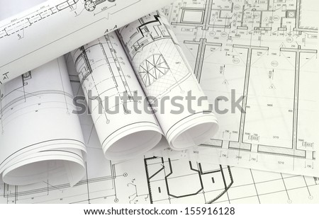 A picture of several design drawings which depict engineering solutions /Project drawings