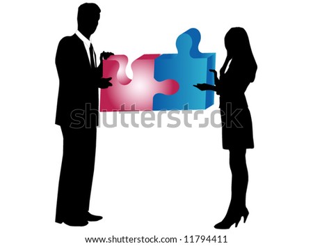 business people silhouette. stock vector : Illustration of usiness people silhouette and puzzle