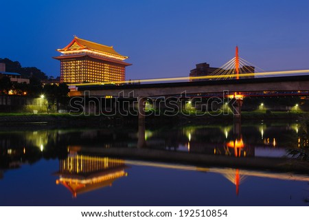 night view of Taipei with grand hotel and metro
