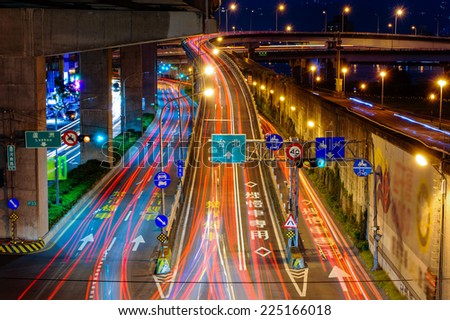 night view of Taipei city with traffic trails