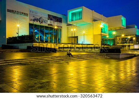 Taipei, Taiwan - September 25, 2015 : night view of Taipei Fine Arts Museum in Taipei. it\'s the first museum in Taiwan built for contemporary art exhibitions.