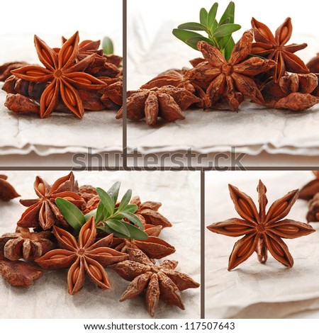 Anise star on the paper background in the vintage style
