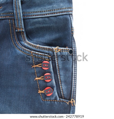 Denim background. Pocket jeans isolated on white background