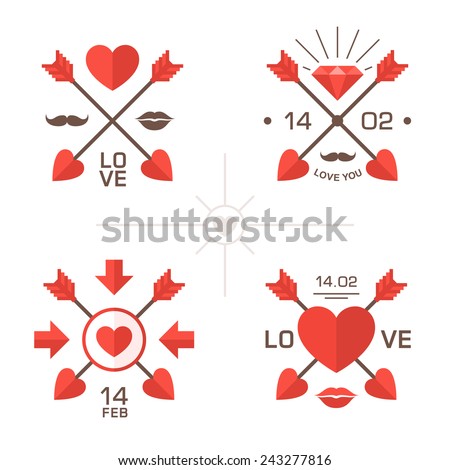 Valentine's day labels with crossed arrows Elements of romantic design to make a message about love weddings or Valentines day Valentine's day labels with crossed arrows Elements of romantic design to make a message about love weddings or Valentines day