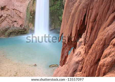 Rock details from famous natural landmark Mooney Falls, located on the Havasupai Indian Reserve. Arizona. USA