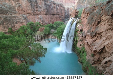 Famous natural landmark Havasu Falls, located on the Havasupai Indian Reservation, Arizona. America