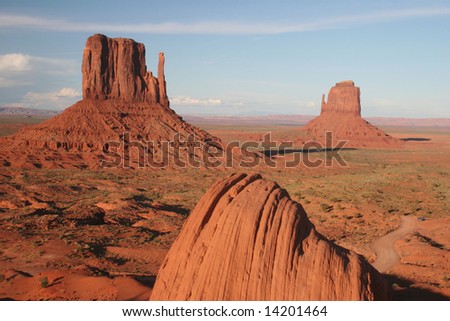 Monument Valley with the road which makes a loop-tour through the Park. Arizona. USA