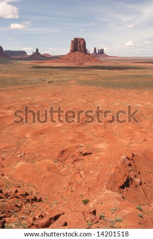 View of famous rock formations in Monument Valley. Arizona/Utah State line. USA