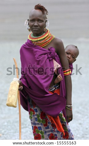 stock photo KENYA FEBRUARY 22 Tribal woman in traditional clothes 