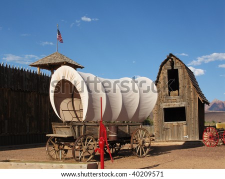 Historic wagon in the fortress. Open air museum. Springville. Utah. USA