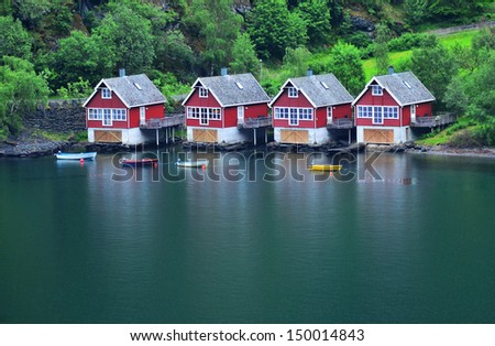 Water side vacation cottages at Flam, Norway Fjords