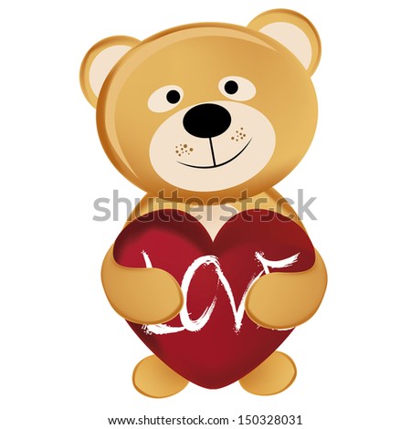 A Single Teddy Bear Hugging A Big Heart In Valentine'S Day Stock Vector