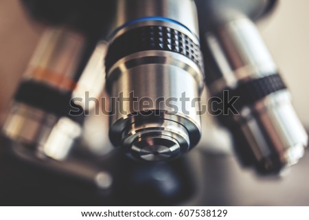 Laboratory Equipment - Optical Microscope.\
Microscope is used for conducting planned, research experiments, educational demonstrations in medical and health institutions, laboratories. Close up photo.