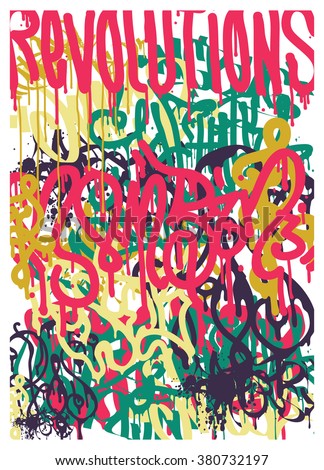 Vector fashion graffiti font. Revolutions Hand drawing retro style font texture, design elements in blue, pink, green, yellow