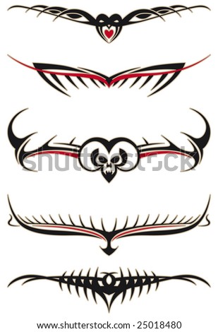 Tribal tattoos set with red elements 