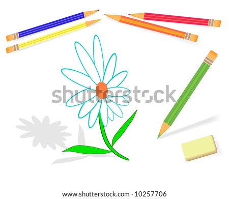 Illustration of the flower and pencils.