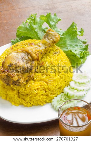 Chicken Biryani thai style. halal food (Khao Mok Gai)