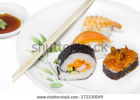 Sushi with Wasabi and sauce. Japan food