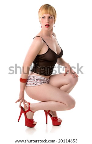 stock photo : sexy blonde pin-up in red heels